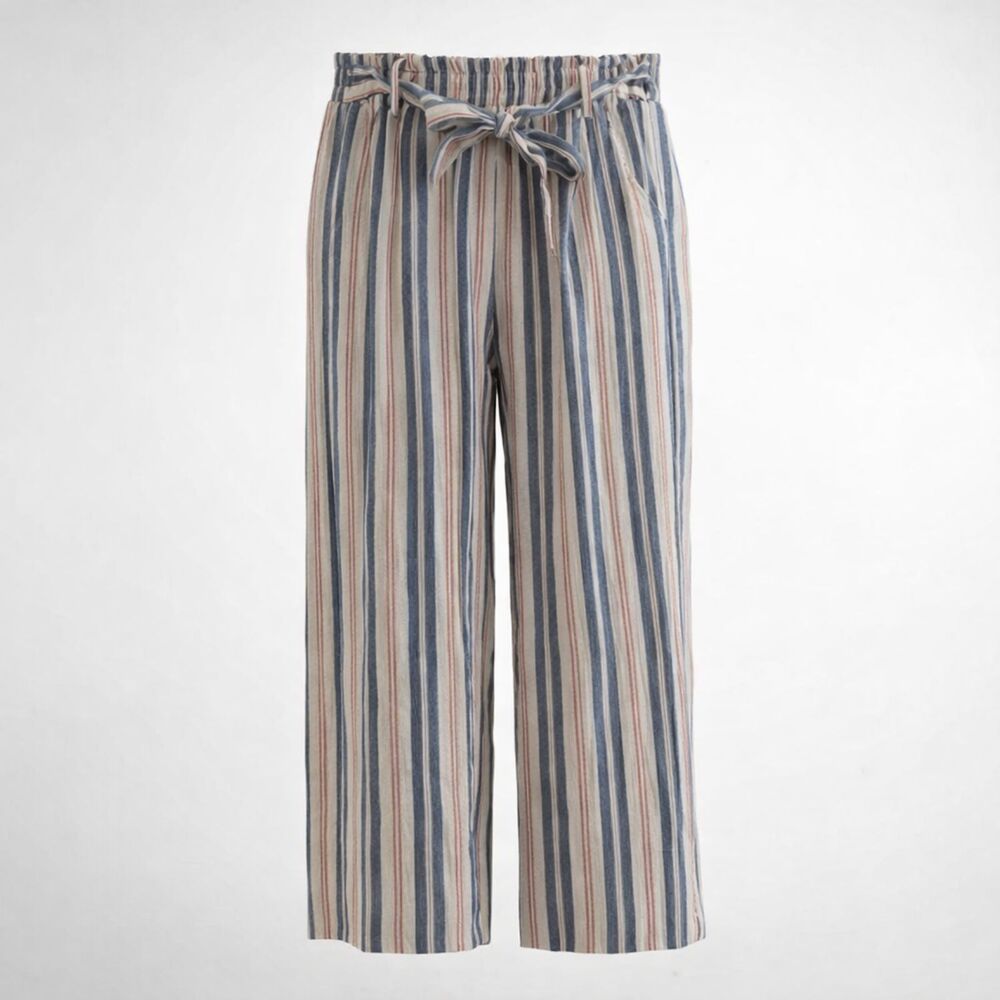 Knox Rose Multicolor Striped Linen Cotton Blend Wide Leg Pants - Picture 12 of 12